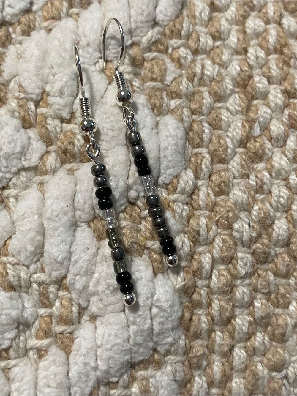 Minimalist Black and Silver Beaded Dangle Earrings